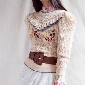 NWT LoveShackFancy Rennley Knit Sweater in Beige M $326